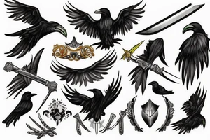 A sword surrounded by ravens wings tattoo idea