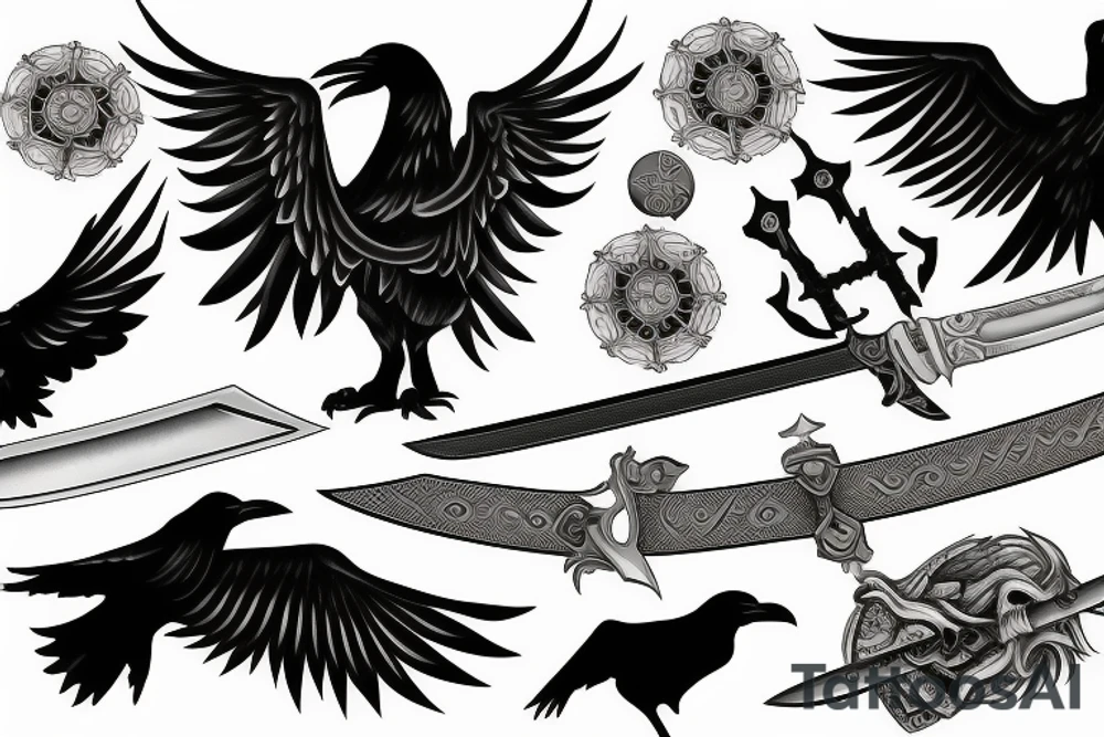 A sword surrounded by ravens wings tattoo idea
