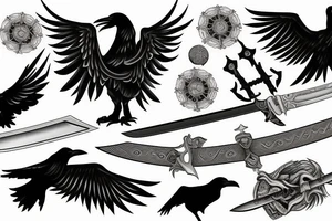 A sword surrounded by ravens wings tattoo idea