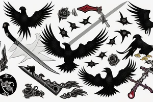 A sword surrounded by ravens wings tattoo idea