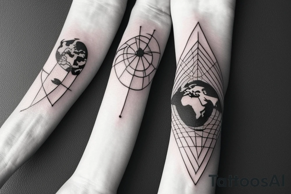 a tattoo of a hand holding the world with a huge diamond ring and a city around the wrist tattoo idea