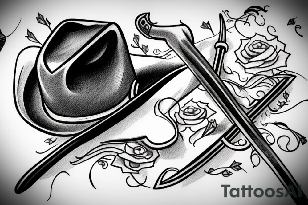 A cowboy hat resting on a sword tattoo idea