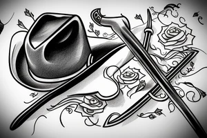 A cowboy hat resting on a sword tattoo idea