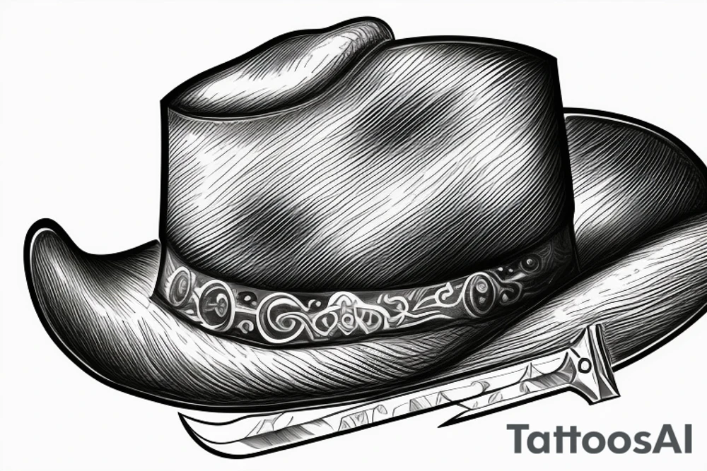 A cowboy hat resting on a sword tattoo idea