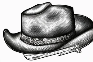 A cowboy hat resting on a sword tattoo idea