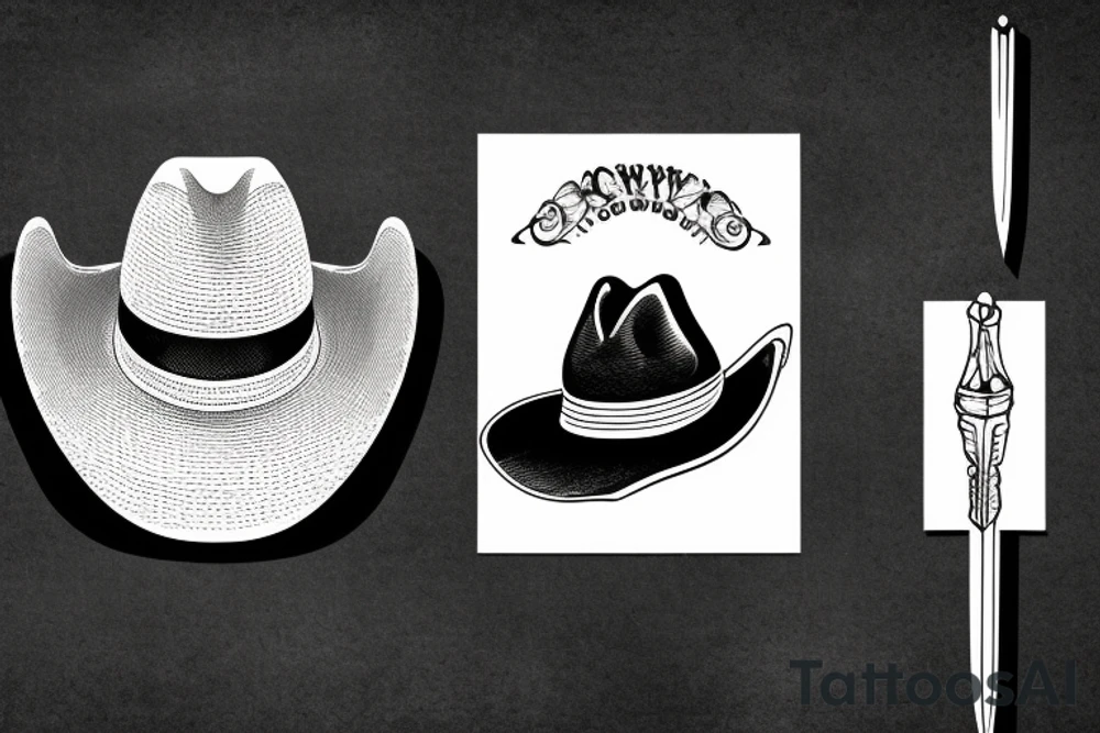 A cowboy hat impaled on a longsword tattoo idea