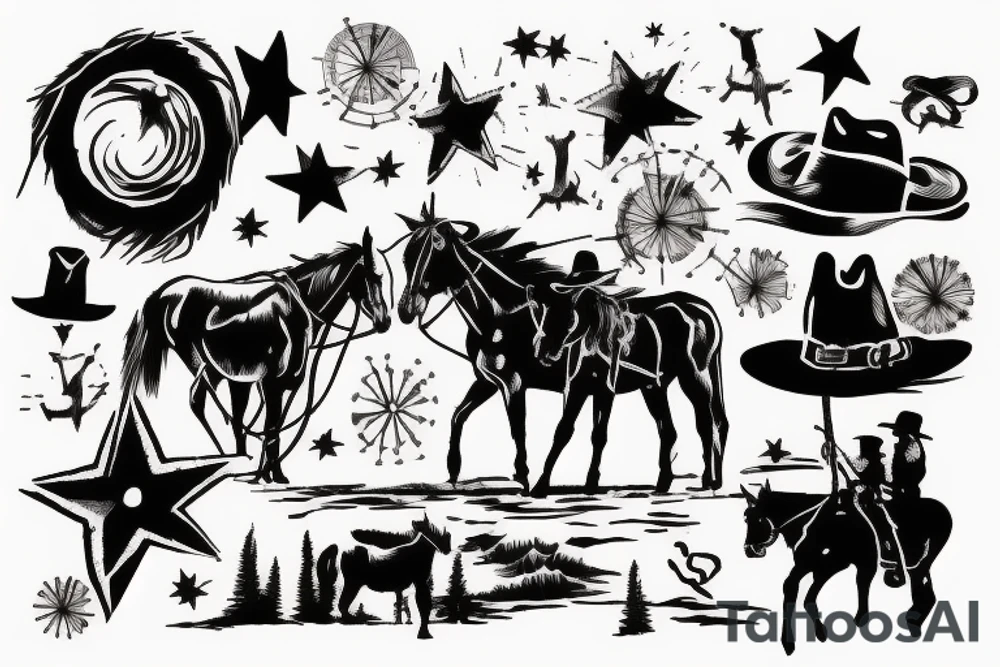 A western landscape with 4 silhouetted cowboys tattoo idea