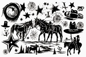 A western landscape with 4 silhouetted cowboys tattoo idea