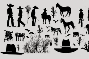A western landscape with 4 silhouetted cowboys tattoo idea