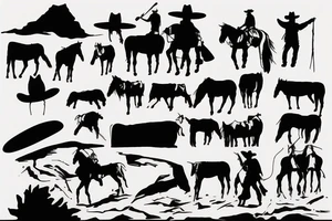 A western landscape with 4 silhouetted cowboys tattoo idea