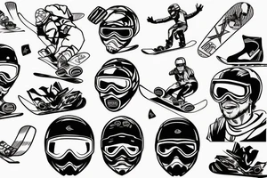a guy rides snowboard in full gear and hold kitesurfing bar tattoo idea