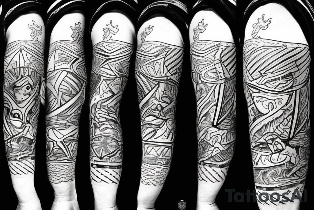 a guy rides snowboard in full gear and hold kitesurfing bar tattoo idea