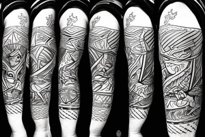a guy rides snowboard in full gear and hold kitesurfing bar tattoo idea
