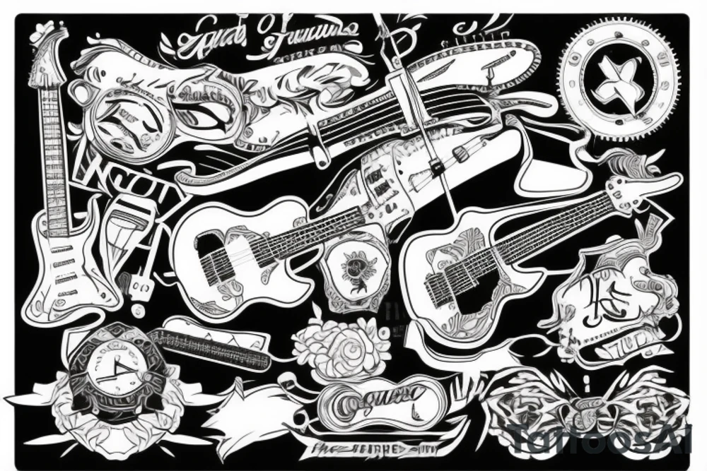 guitar with motorcycle tattoo idea