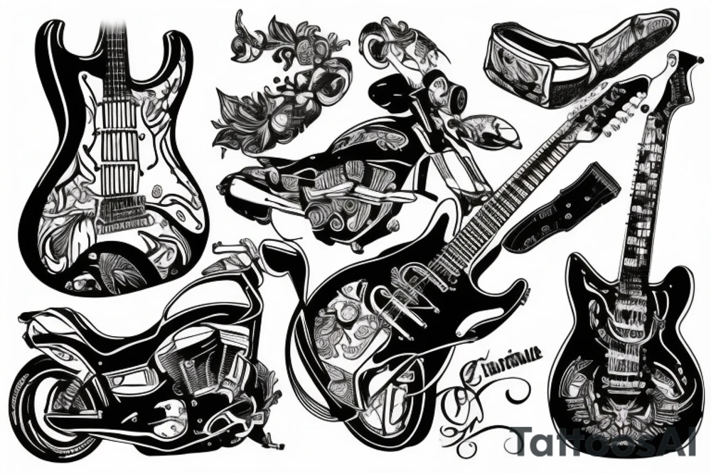 guitar with motorcycle tattoo idea