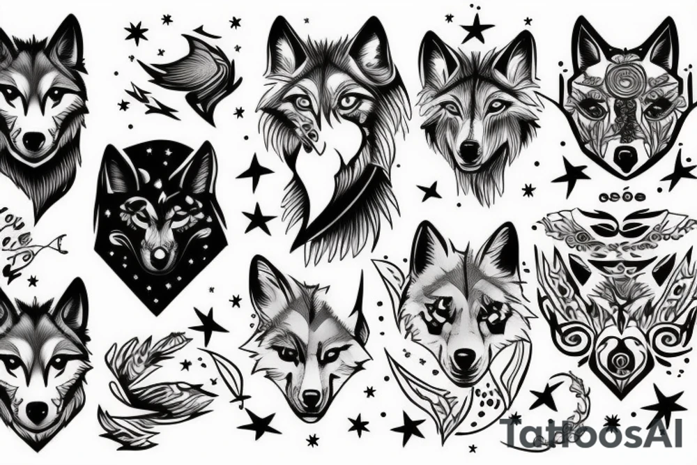 wolf and stars tattoo idea