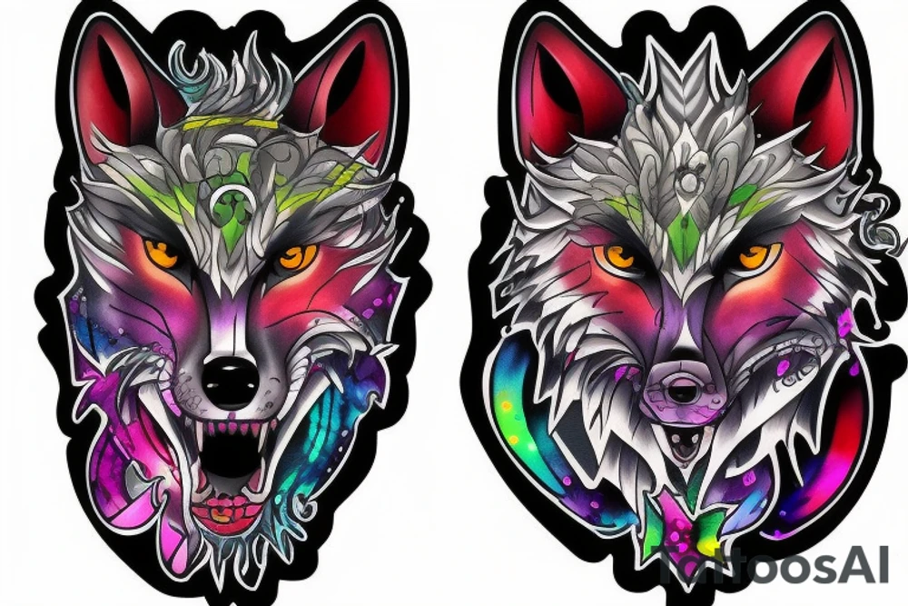 cyber galaxy wolf tattoo idea