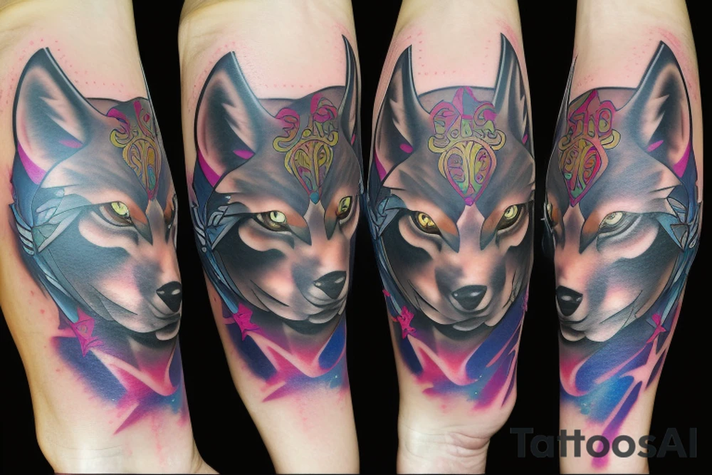 cyber galaxy wolf tattoo idea