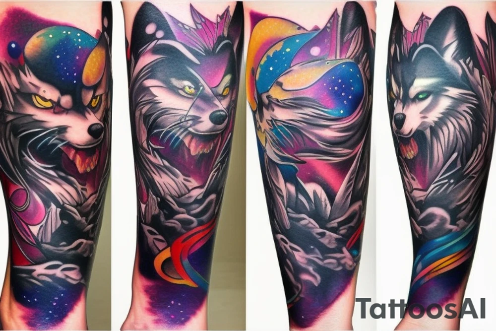 cyber galaxy wolf tattoo idea