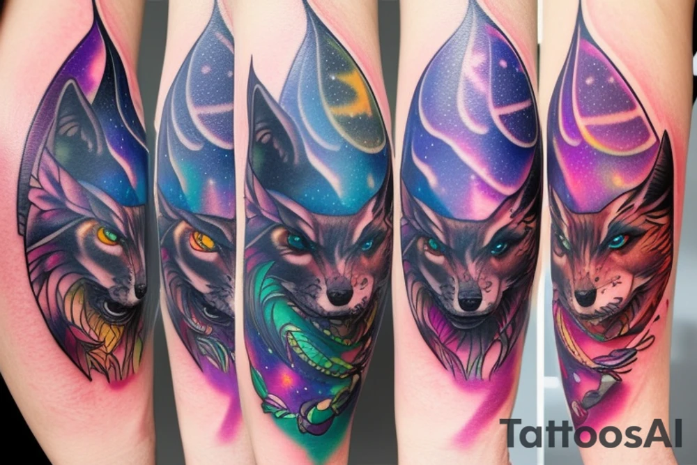 cyber galaxy wolf tattoo idea