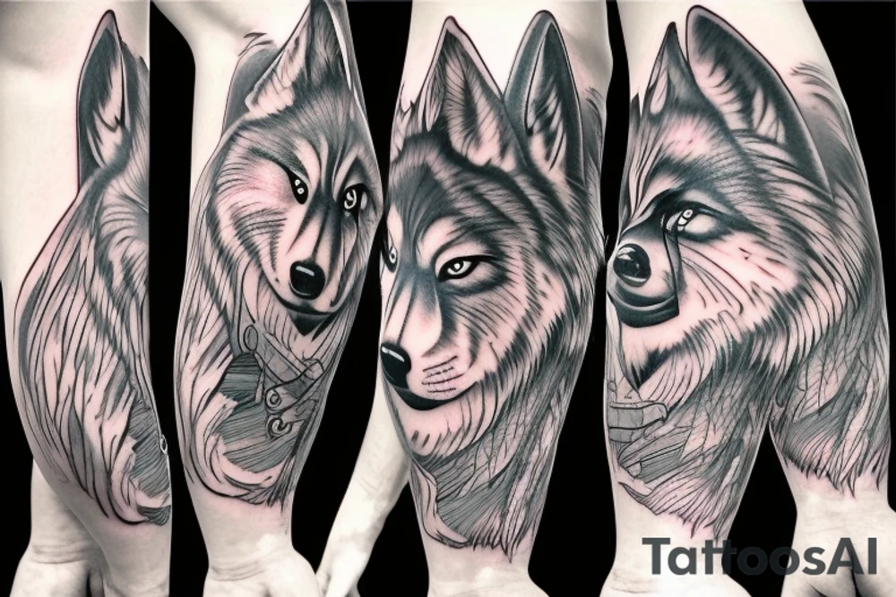 cyber galaxy wolf tattoo idea