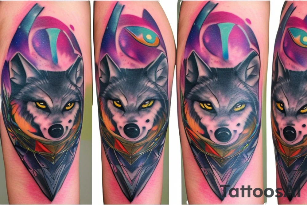 cyber galaxy wolf tattoo idea