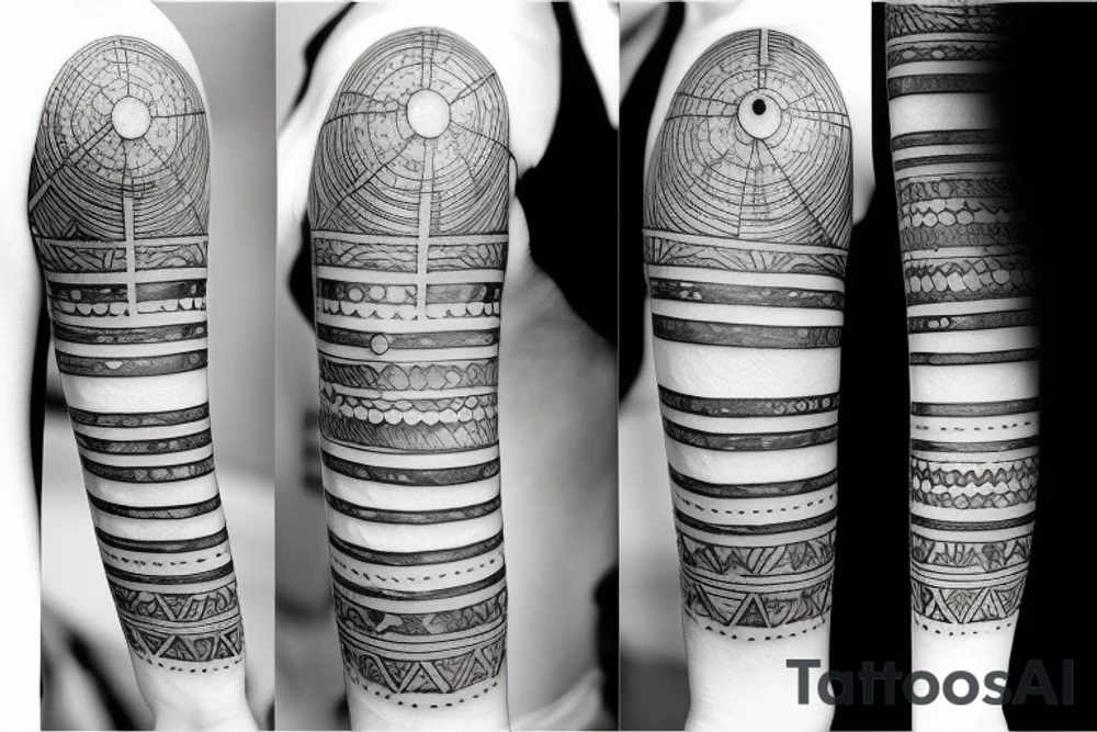 chain of planets adorned with geometric patterns and lines tattoo idea