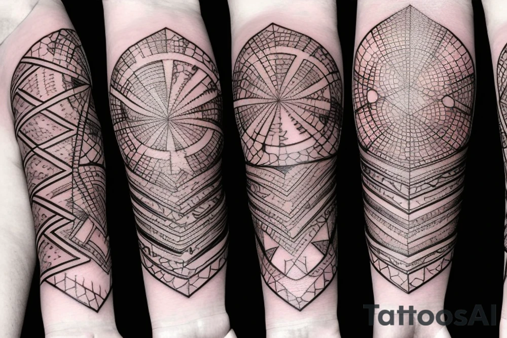 chain of planets adorned with geometric patterns and lines tattoo idea
