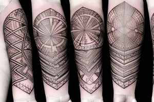 chain of planets adorned with geometric patterns and lines tattoo idea