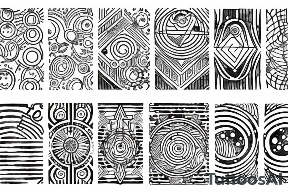 chain of planets adorned with geometric patterns and lines tattoo idea