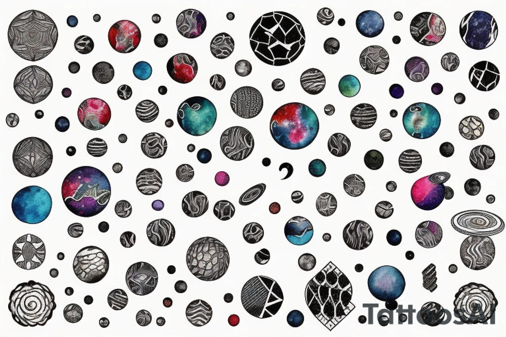 chain of planets adorned with geometric patterns tattoo idea