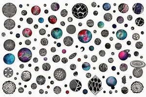 chain of planets adorned with geometric patterns tattoo idea