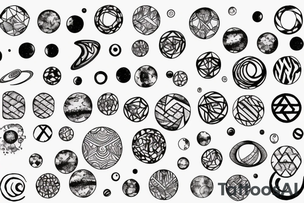 chain of planets adorned with geometric patterns tattoo idea