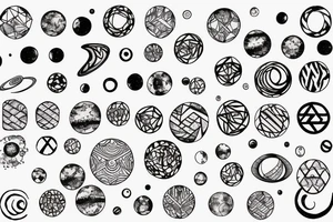 chain of planets adorned with geometric patterns tattoo idea