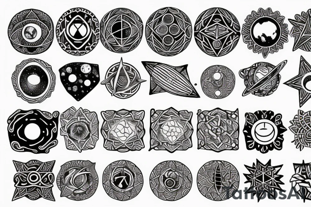chain of planets adorned with geometric patterns tattoo idea