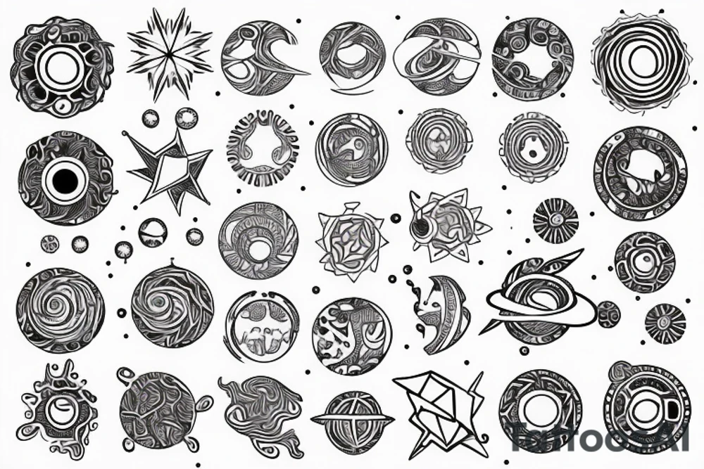 chain of planets adorned with geometric patterns tattoo idea