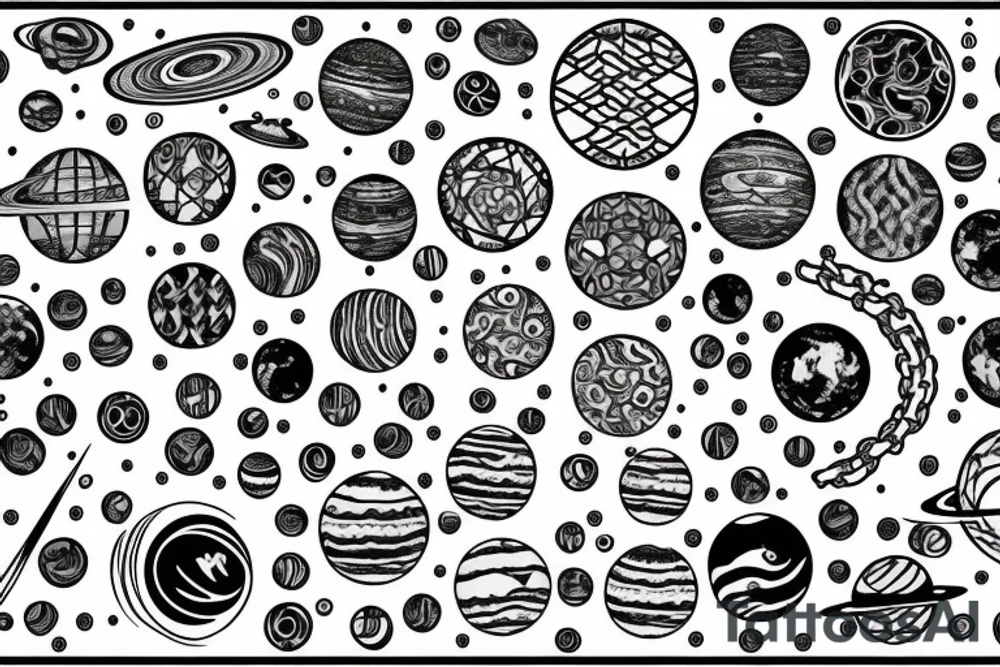 chain of planets adorned with geometric patterns tattoo idea