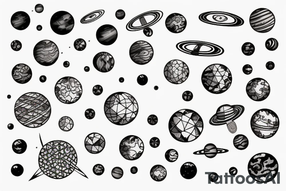 chain of planets adorned with geometric patterns tattoo idea