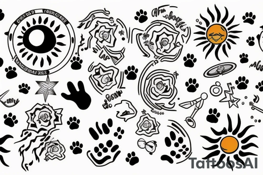 Solar System with Dog paw tracks tattoo idea