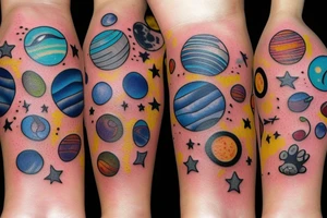 Solar System with Dog paw tracks tattoo idea