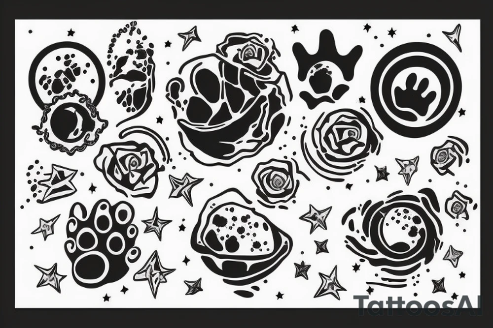 Solar System with Dog paw tracks tattoo idea
