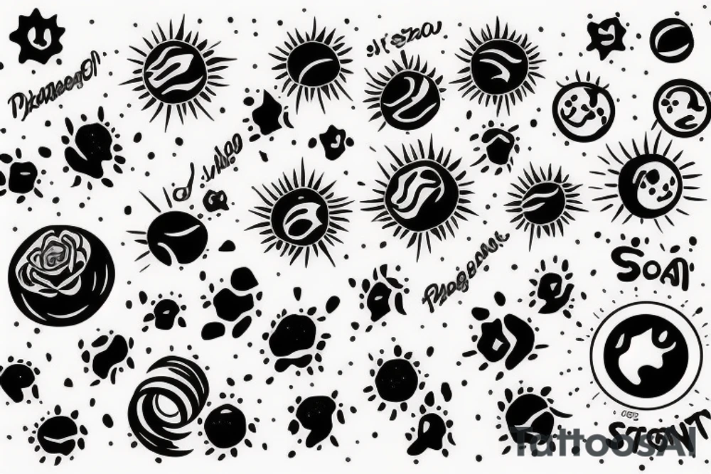 Solar System with Dog paw tracks tattoo idea