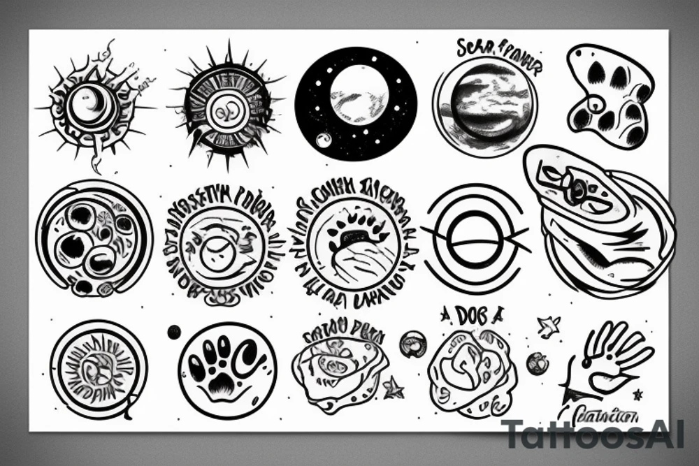 Solar System with Dog paw tracks tattoo idea