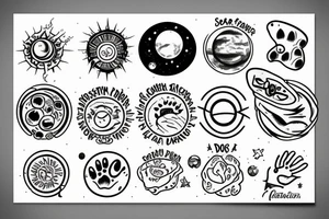 Solar System with Dog paw tracks tattoo idea