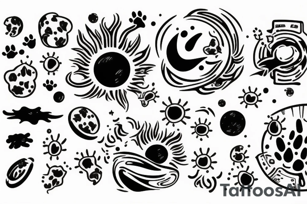 Solar System with Dog paw tracks tattoo idea