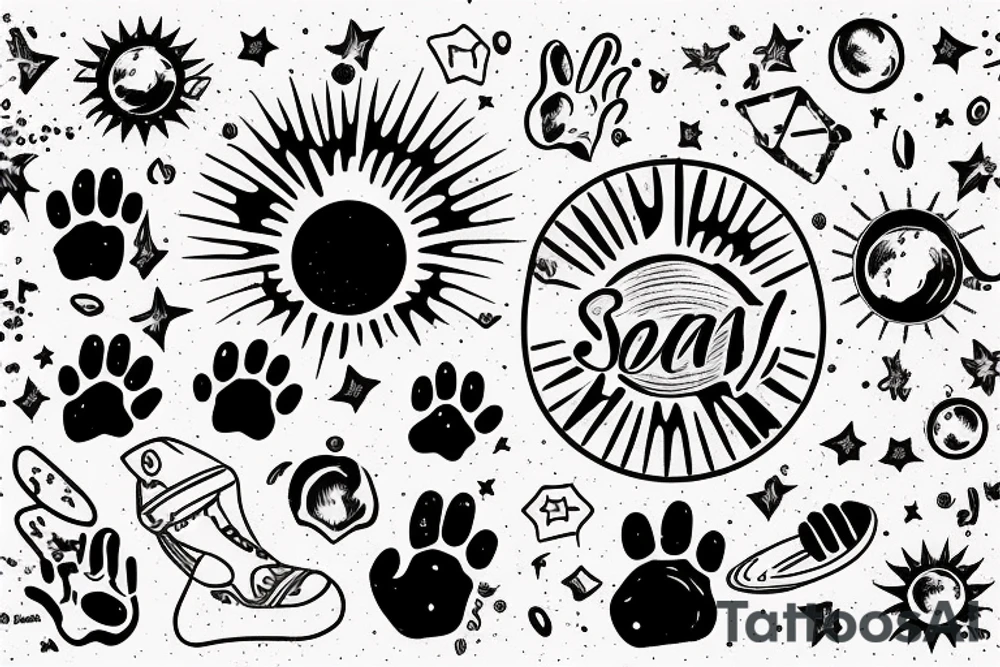 Solar System with Dog paw tracks tattoo idea