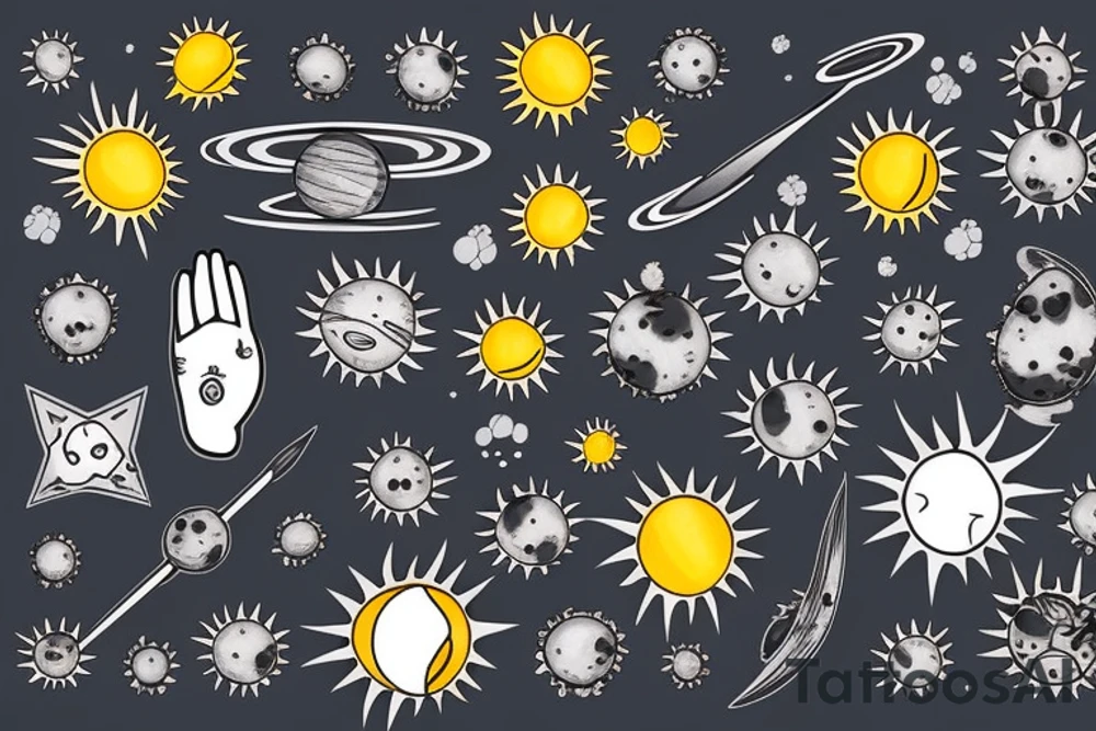 Solar System with Dog paw tracks tattoo idea
