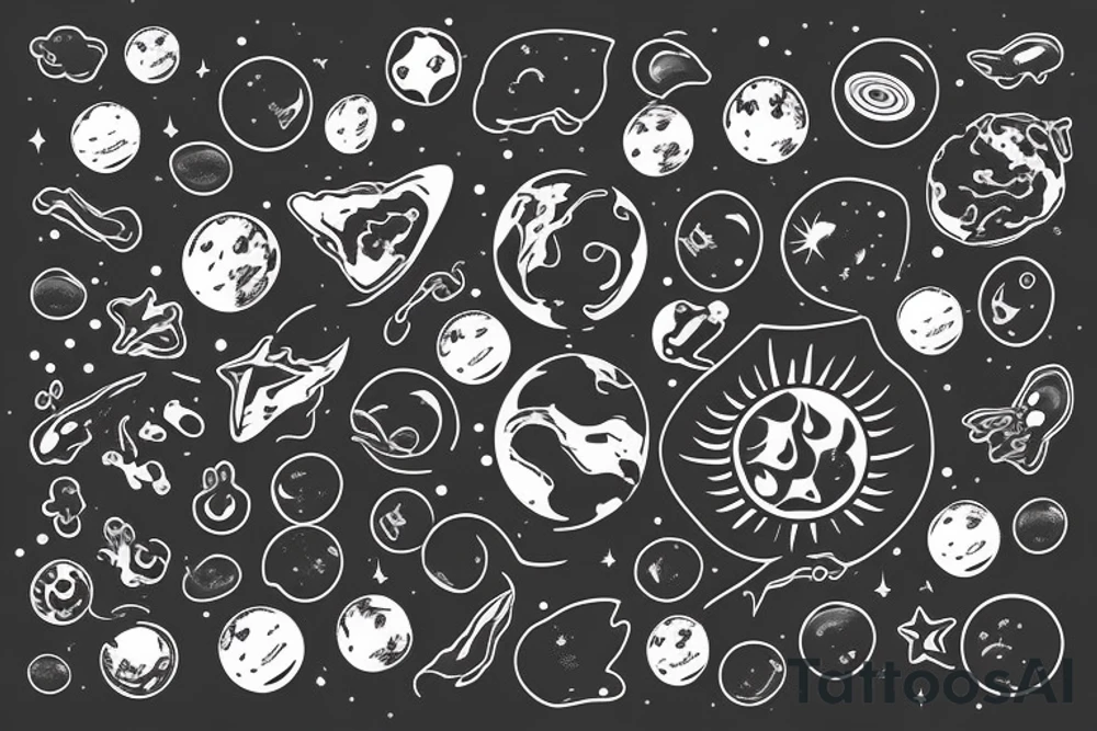 Solar System with Dog paw tracks tattoo idea