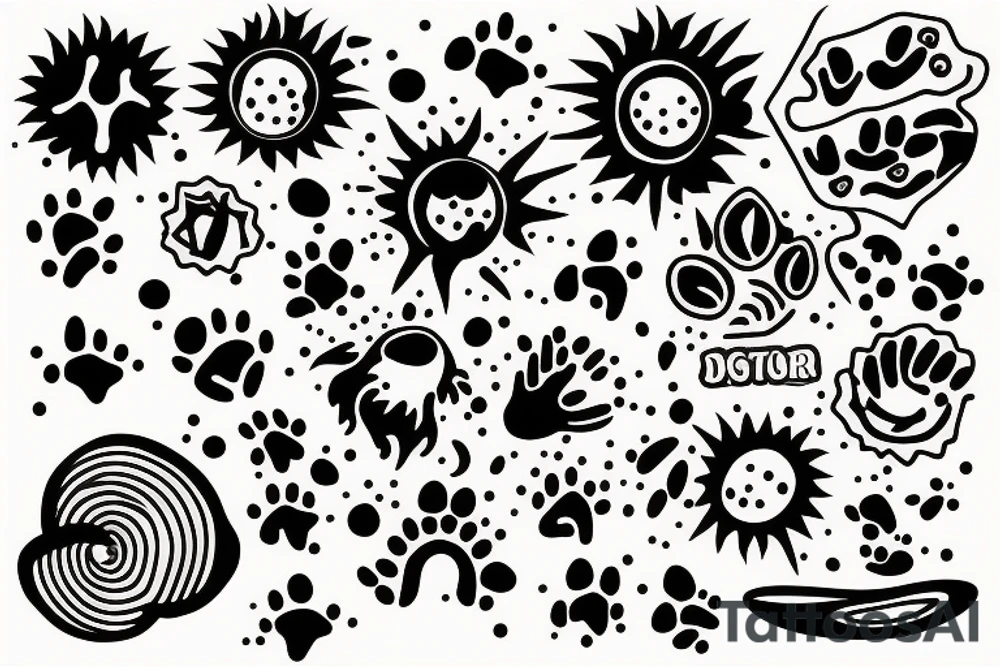 Solar System with Dog paw tracks tattoo idea