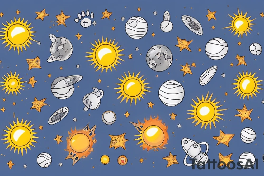 Solar System with Dog paw tracks tattoo idea